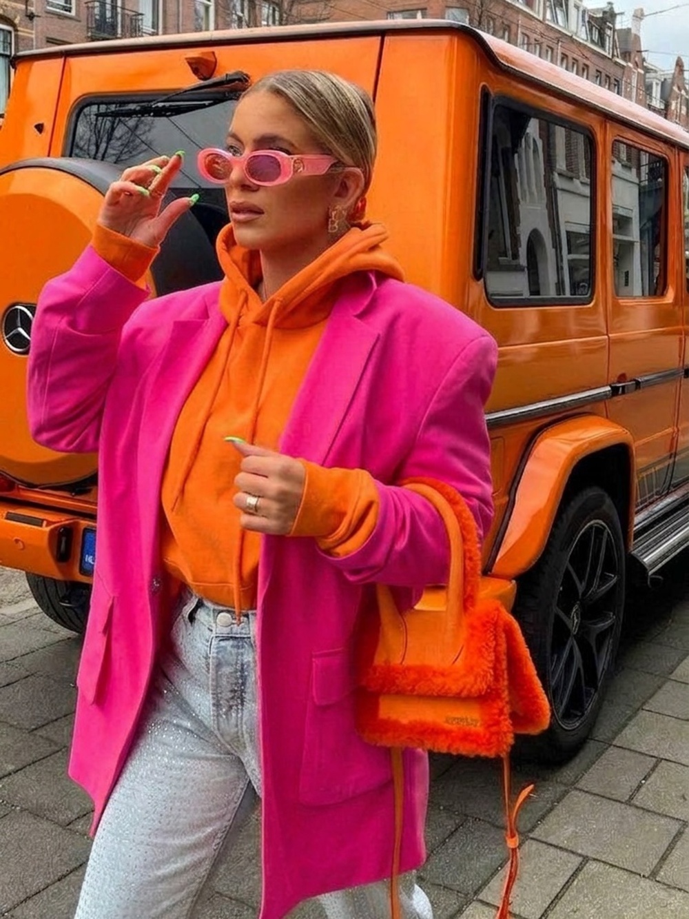 Vibrant Orange Women's Zip-Up Fleece Hood Hoodie
